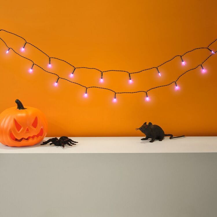 Purple Fairy Light String with Black Wire for Halloween Parties and Spooky Rooms