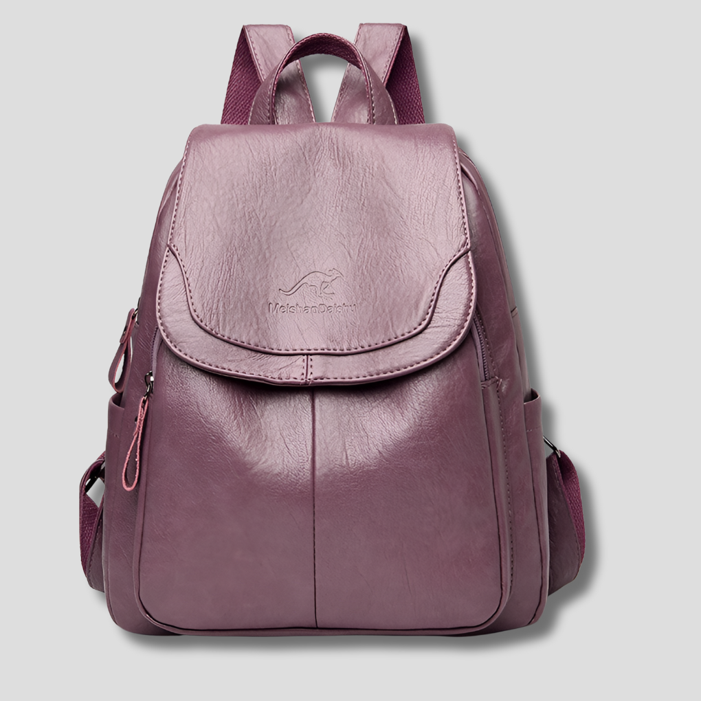 Embossed Backpack with Body-Facing Zipper and Multiple Interior Pockets