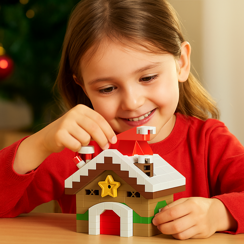 Building Block Christmas Figures with Interlocking Snap Pieces and Assembly Guide