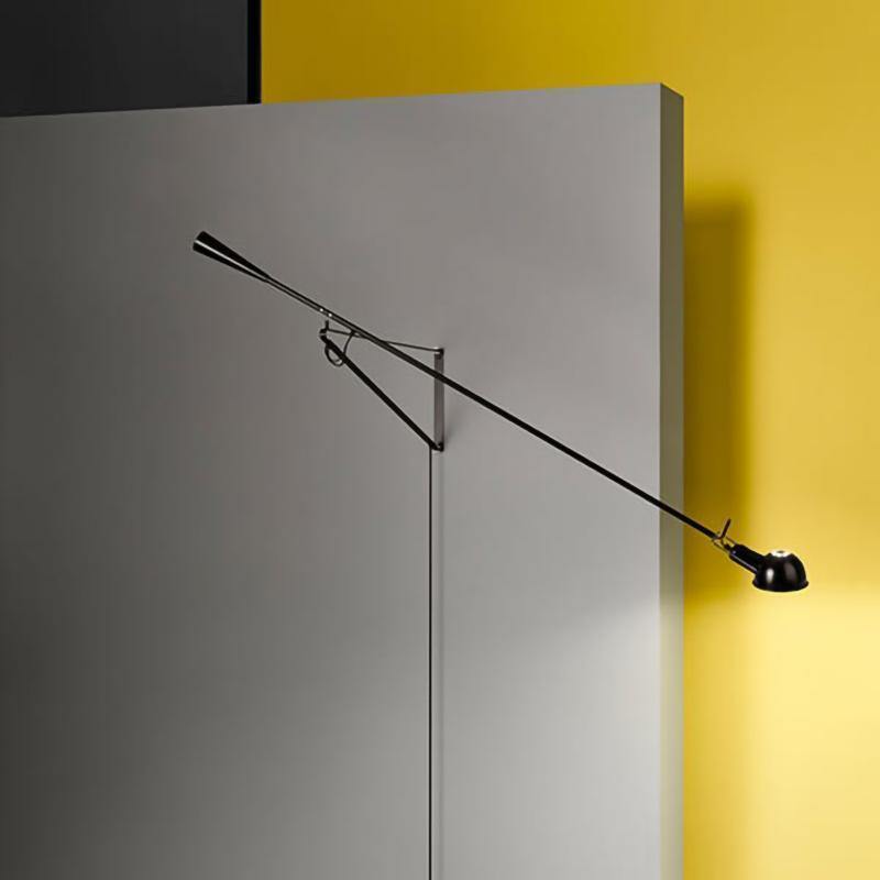 Adjustable Wall Lamp with Extended Arm and Rotating Shade, Cast Iron Counterweight