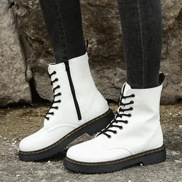 Women’s Lace-Up Ankle Boots with Side Zipper and Low Block Heel