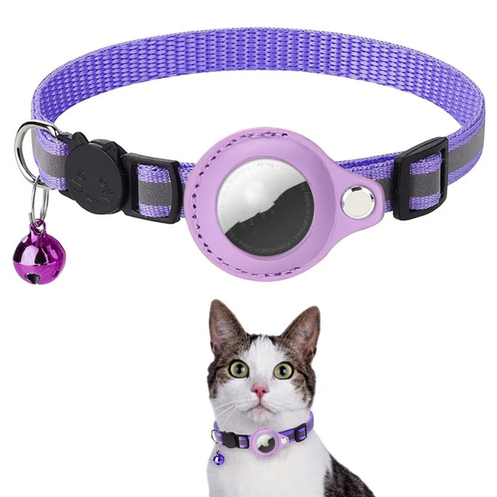 Reflective Pet Collar with Tracking Device Holder and Quick Release Buckle