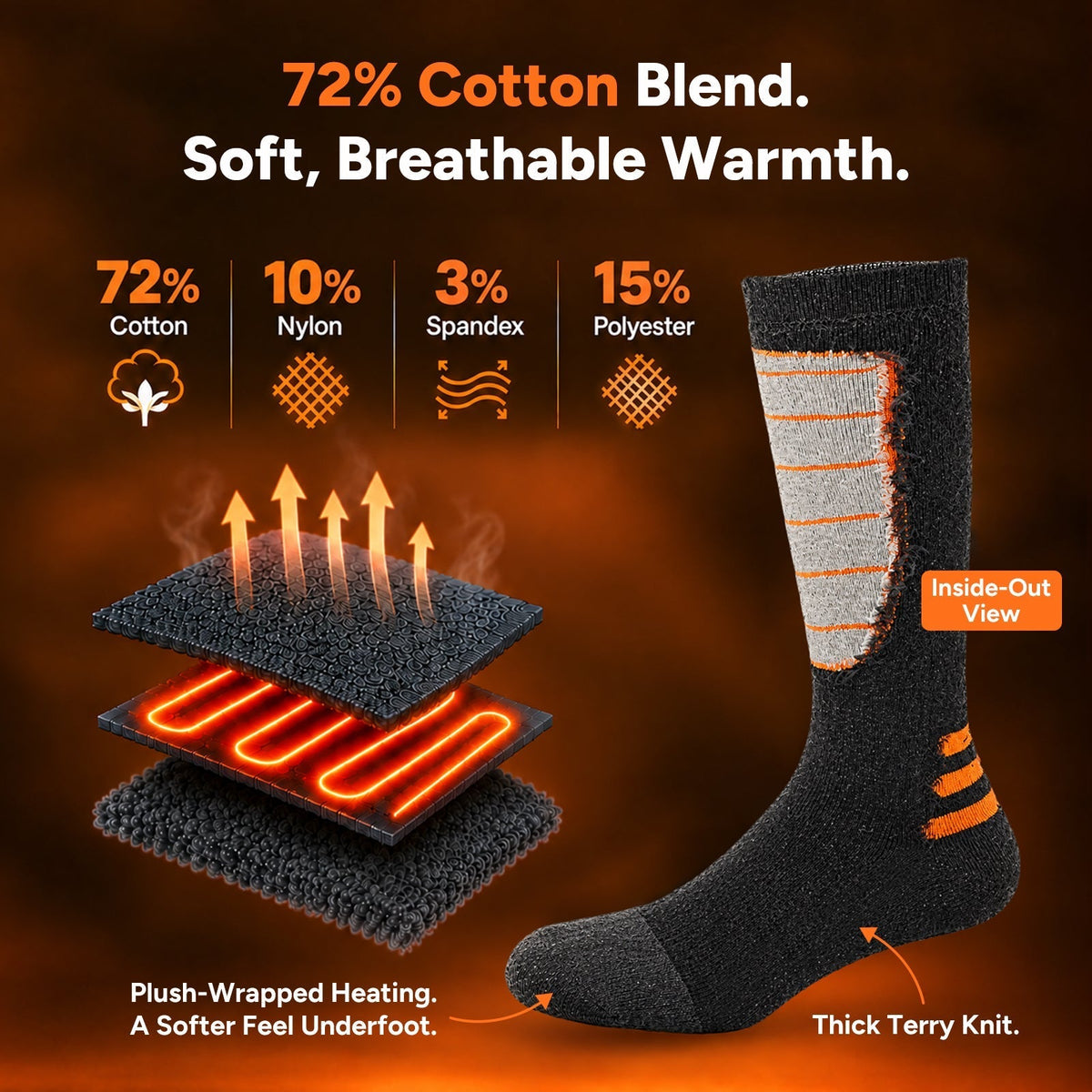 Battery Heated Socks with Side Wrap Design and Four Temperature Levels