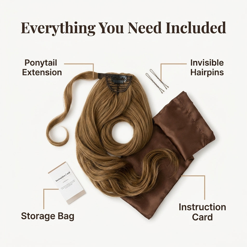 Clip In Ponytail Extension with Wrap Around Strand and Hairpins
