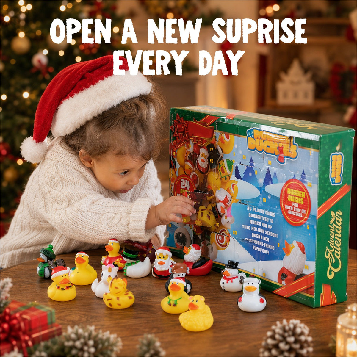 Christmas Countdown Calendar with 24 Rubber Duck Bath Toys and Holiday Designs