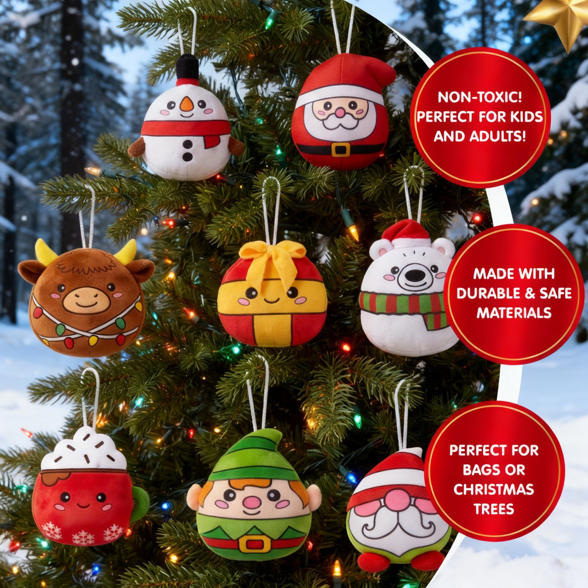Plush Ornament Countdown Calendar with 24 Hanging Santa Reindeer and Snowman Toys