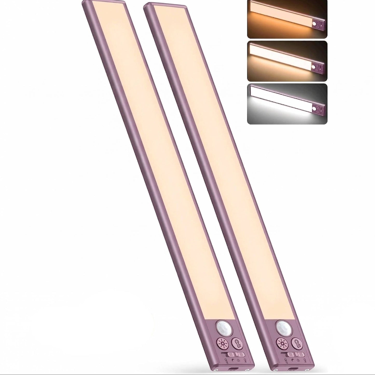 Motion Sensor Under Cabinet Lights, Rechargeable Magnetic Closet Lighting, 3 Colors, 2 Pack