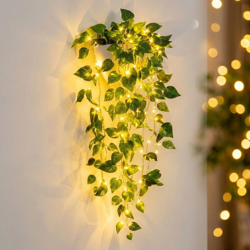 Artificial Hanging Vines with LED Lights, Pre lit Faux Ivy Garland for Wall Decor, Indoor Hanging Planter Greenery for Aesthetic Home & Room Decor