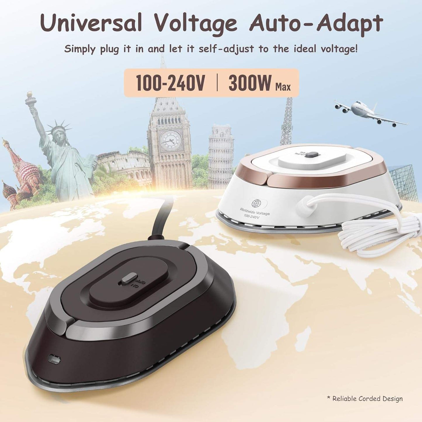 Compact Electric Iron with Foldable Handle and Rapid Heating for Travel