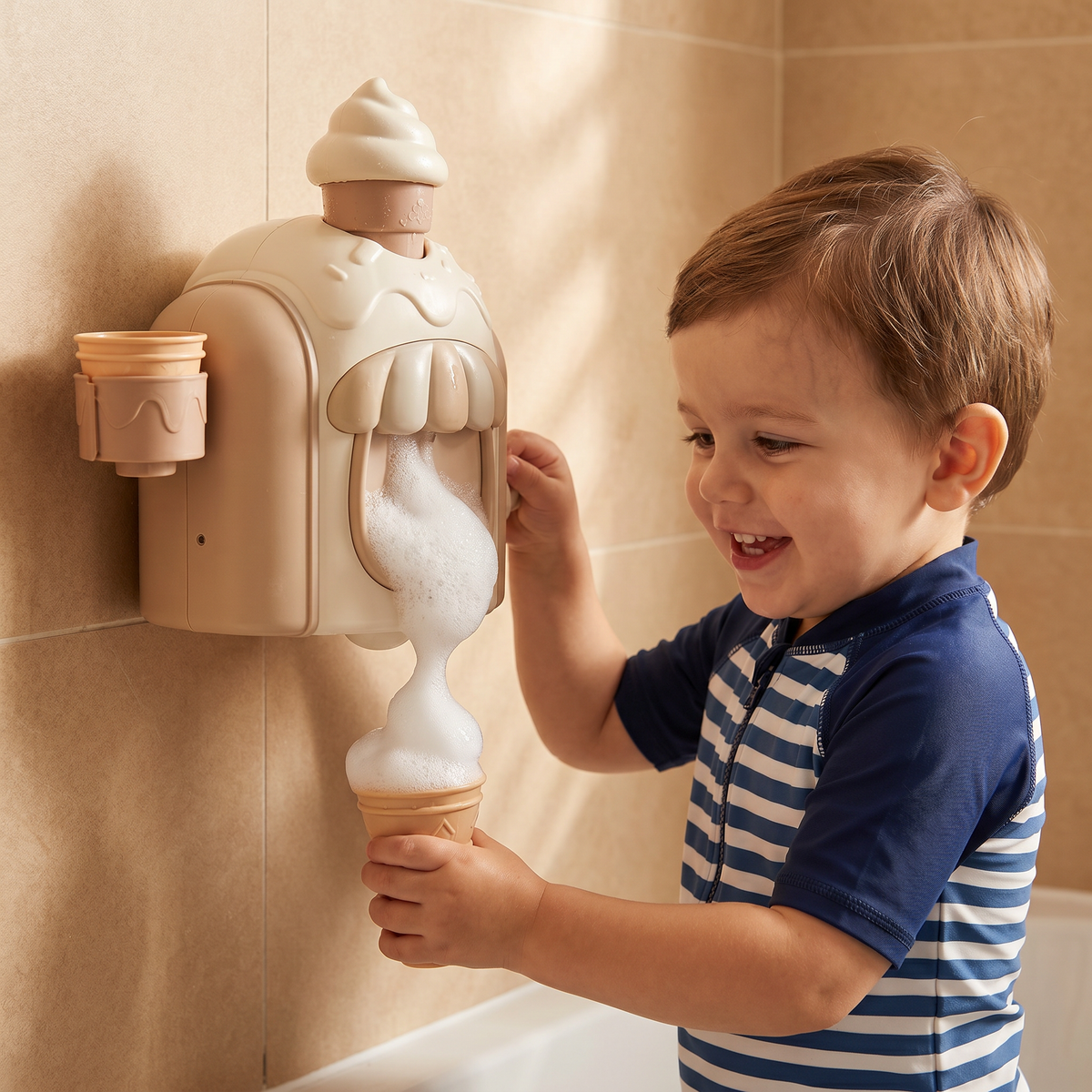 Ice Cream Machine Bath Toy That Blows Soap Bubbles Shaped Like Ice Cream in Four Colors
