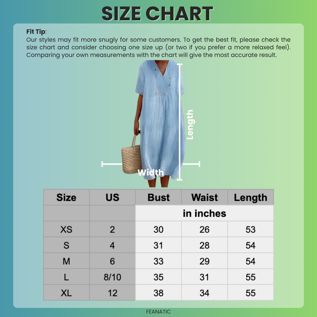 Linen Blend Midi Dress with V-Neck and Loose Fit, Machine Washable