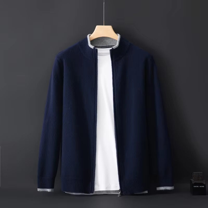 Mens Full Zip Cashmere Cardigan with Loose Fit for Cool Weather