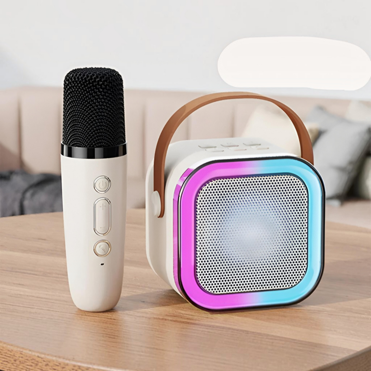 Portable Karaoke Machine with Dual Wireless Microphones and Rechargeable Battery