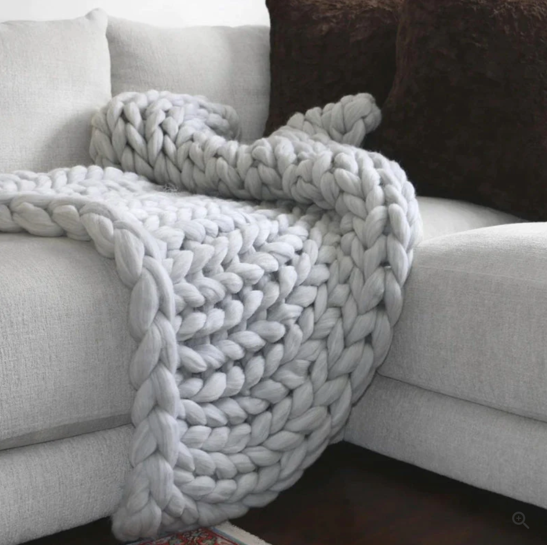Hand Knitted Wool Blanket with Open Weave and Temperature Regulation
