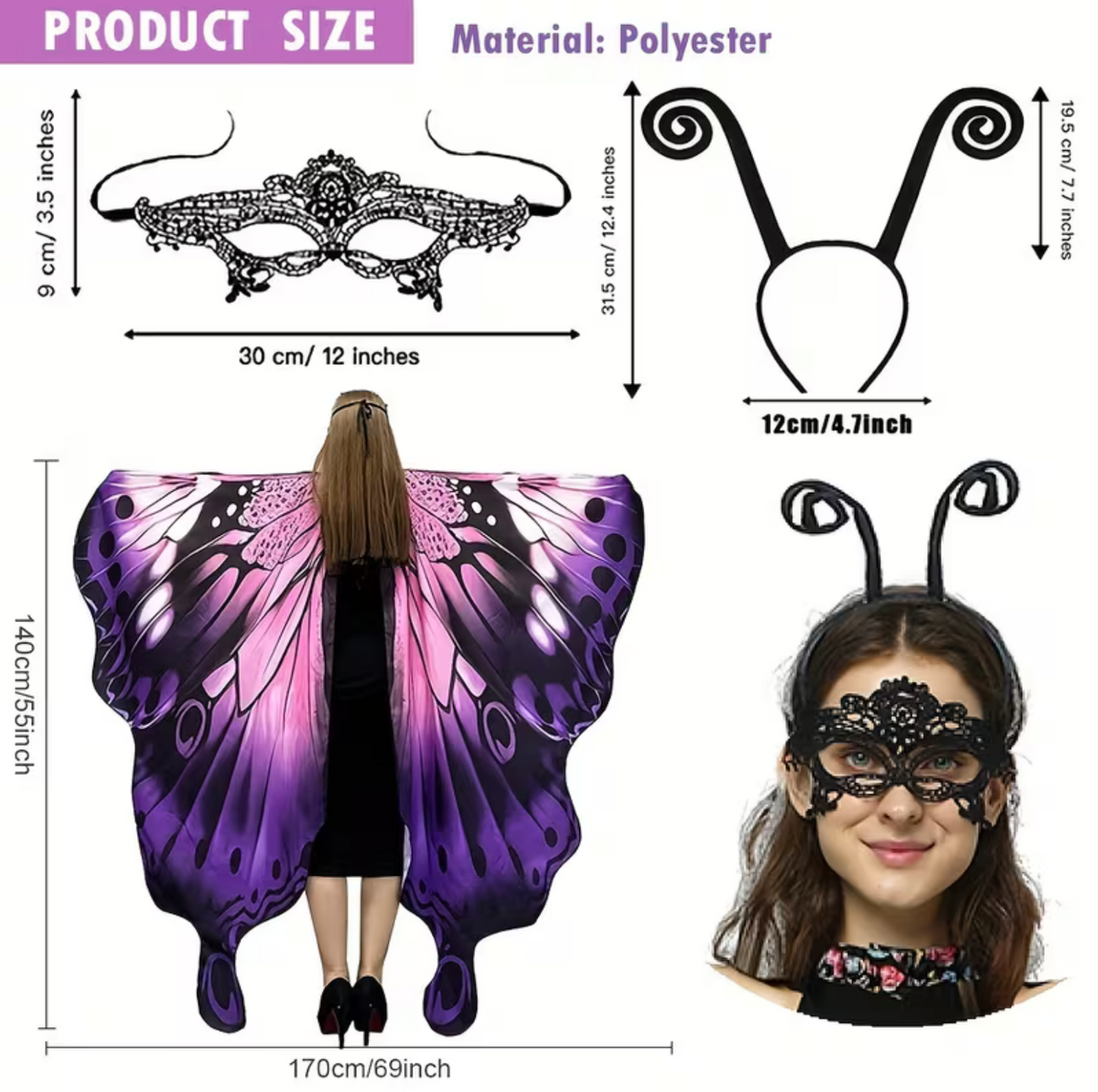 Butterfly Wing Shawl and Headband Set for Halloween Costumes