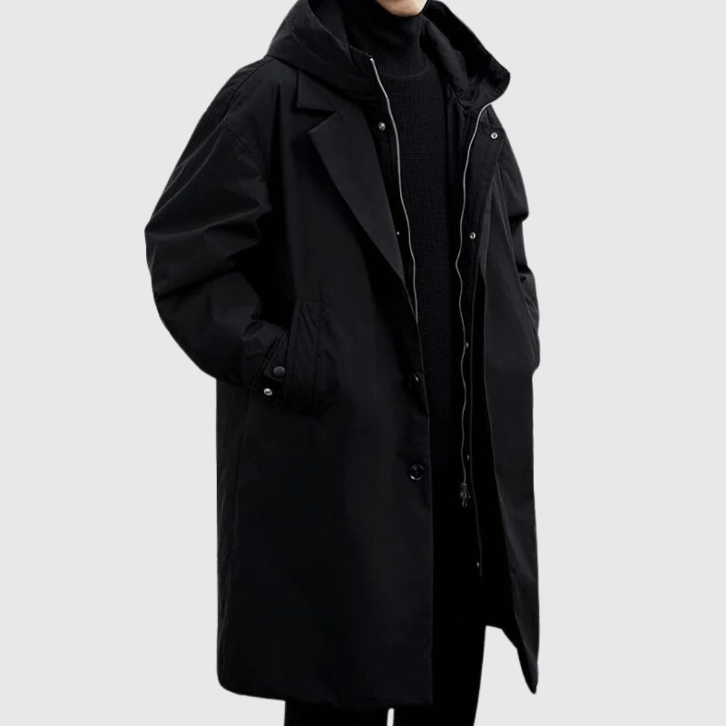 Men's Raincoat with Breathable Fabric and Stowable Hood, Storm Flap Zipper