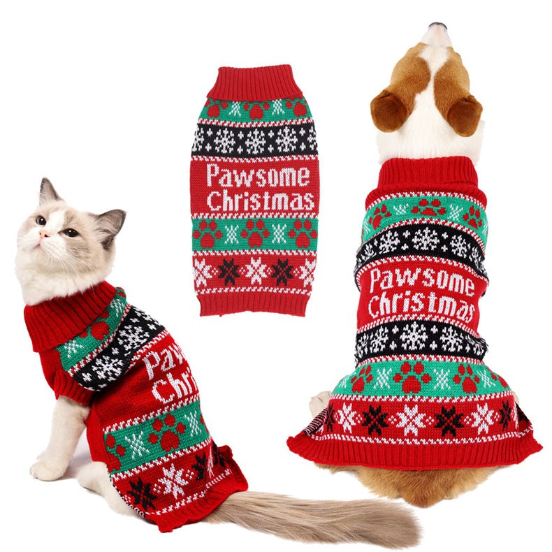 Acrylic Knit Pet Sweater with Snowman Graphics and Stretchy Neck, Five Sizes