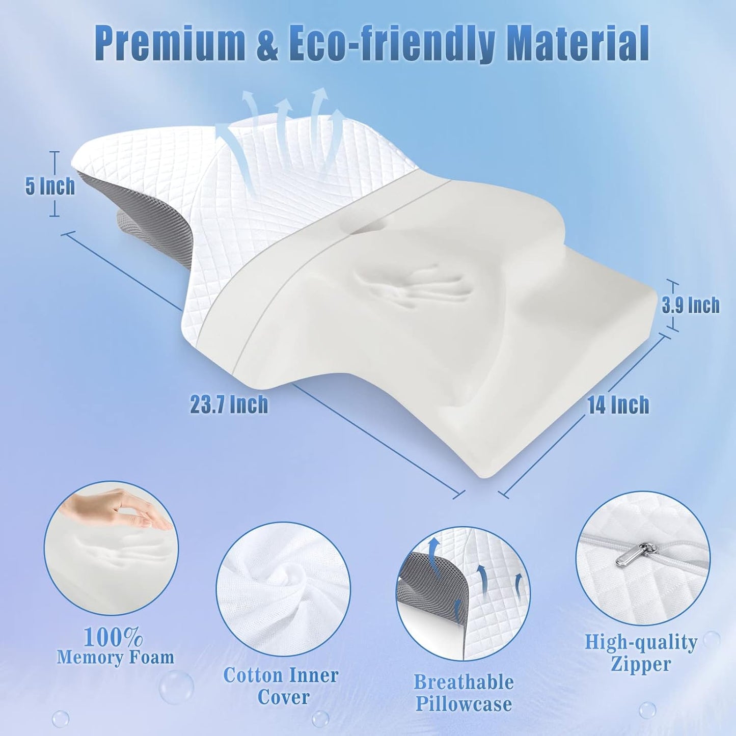 Orthopedic Memory Foam Neck Pillow with Contoured Support and Washable Cover