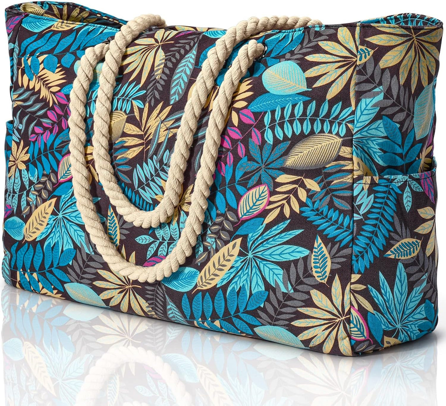 Oversized Beach Tote with Zip Closure and Mesh Panels, Water Resistant 20L
