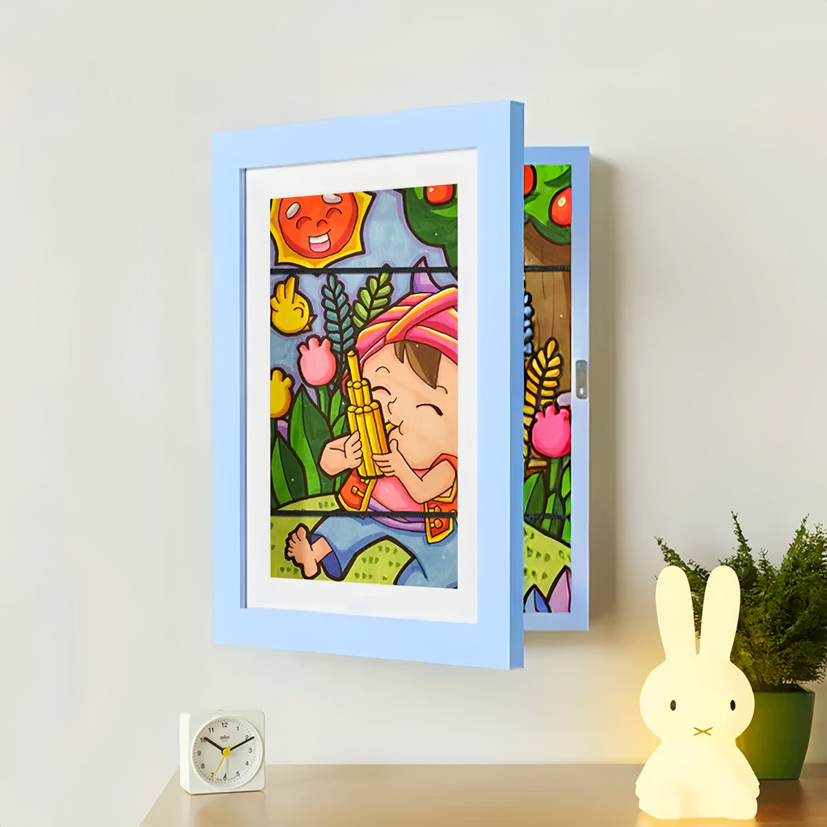 Artwork Display Frame with Magnetic Latch and 150-Sheet Storage Compartment