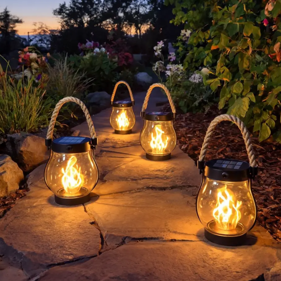 Solar Flame Light with Automatic Dusk Sensor and Flickering Effect, Waterproof