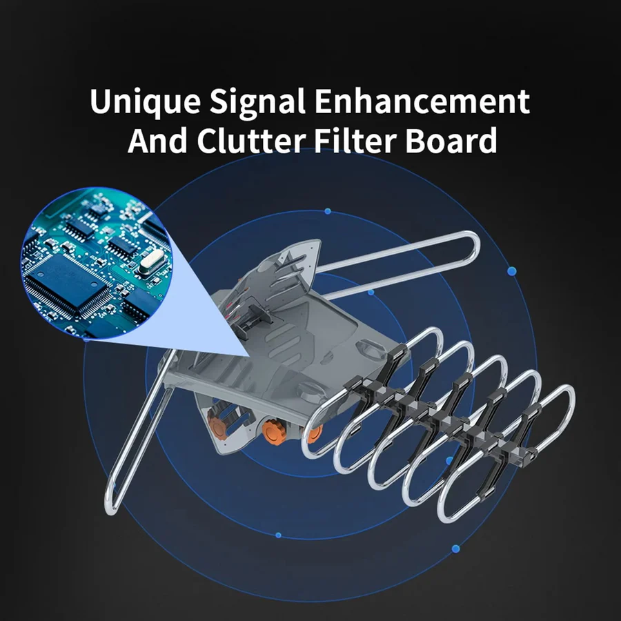 Long Range Digital HD TV Antenna with Full 360 Directional Motor and Mounting Pole