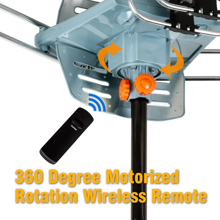 Long Range Digital HD TV Antenna with Full 360 Directional Motor and Mounting Pole