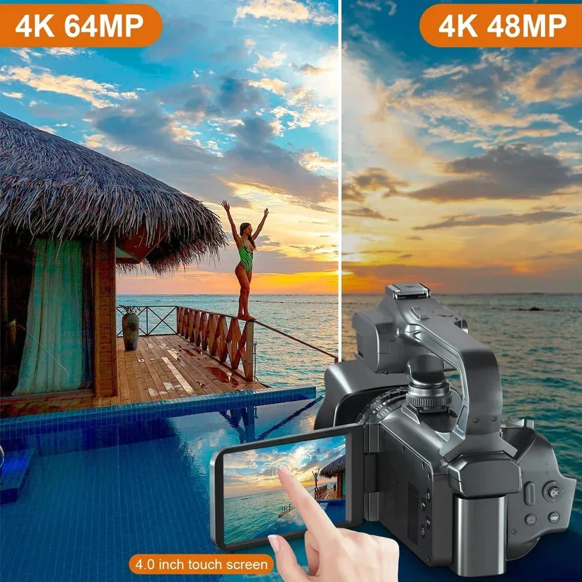UHD 4K Camcorder for Vlogging with 18X Zoom and Rotating Touchscreen