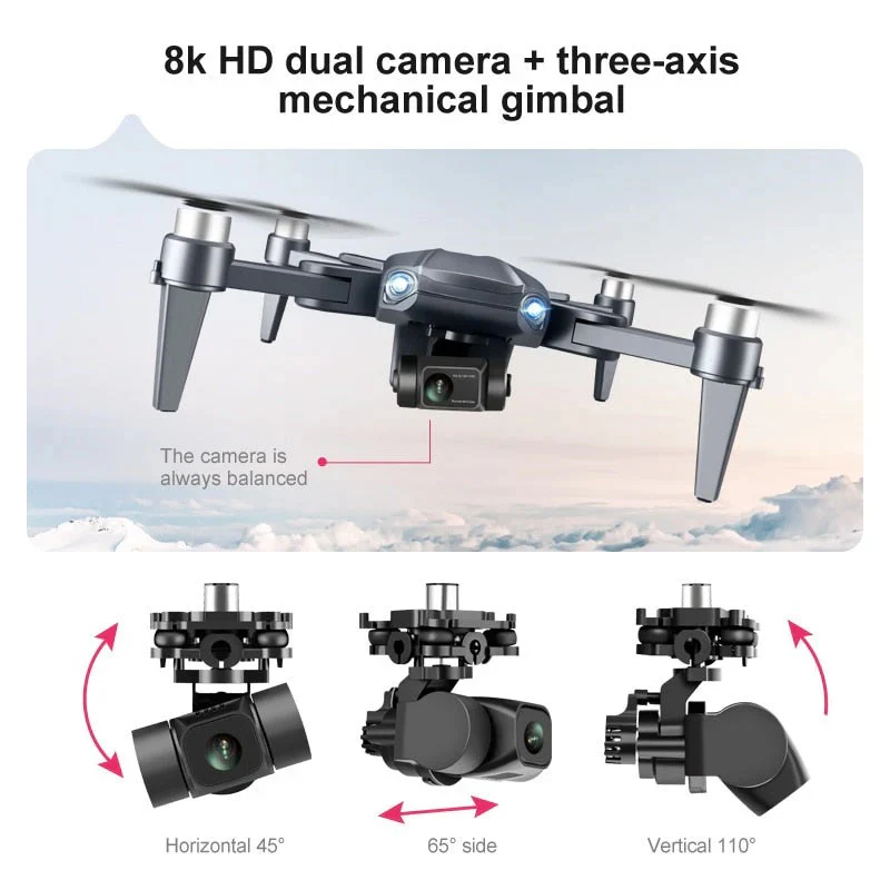 8K HD Pro Drone with Dual Camera, GPS, Brushless Motors