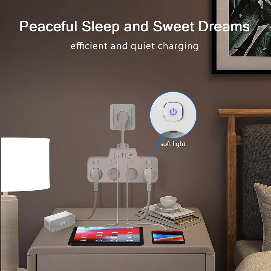 Wall Mounted Power Strip with Independent Switch 2 USB A and 1 USB C
