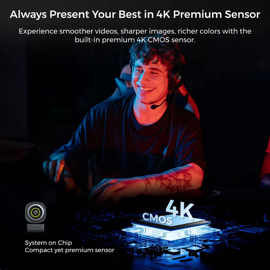 4K, 60fps Webcam for Streaming and Video Calls