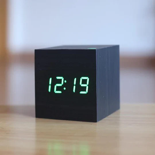 Digital LED Wood Clock with USB and Battery Power, Alarm Function