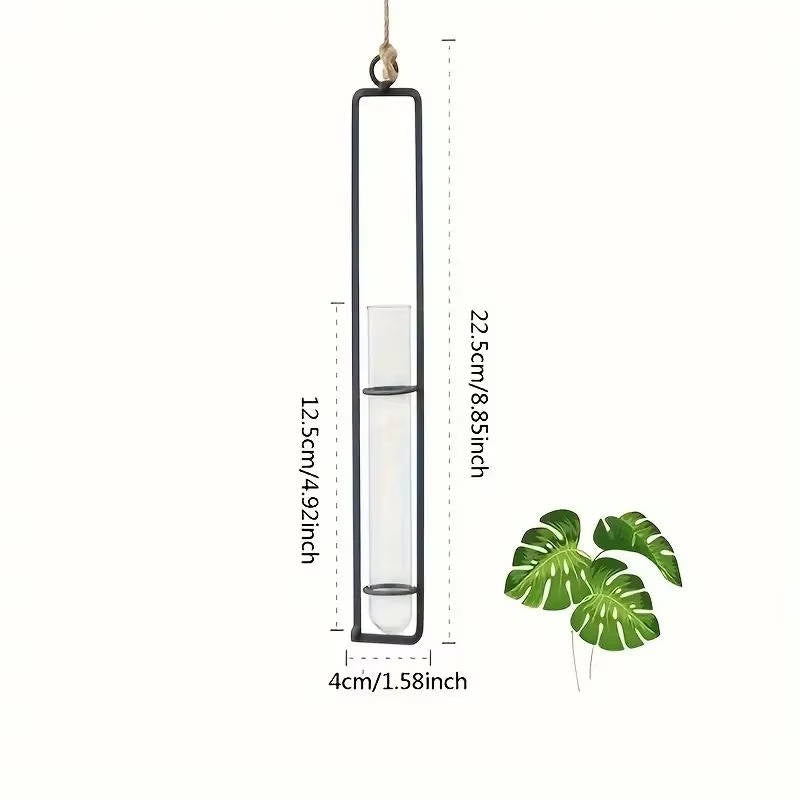 Wall Hanging Propagation Station, Glass Test Tube Planter with Metal Frame & Rope for Indoor Plant Cuttings