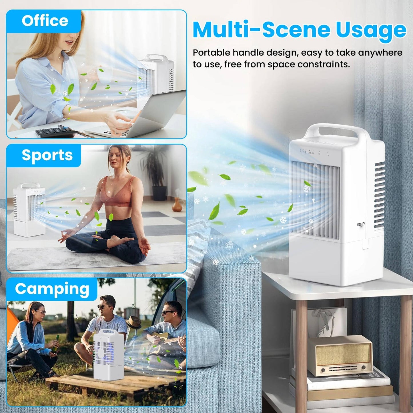 Personal USB Air Cooling Fan, Mini Desktop AC Unit with Colorful Ambient Light, 4 Wind Speeds & Intelligent Timer