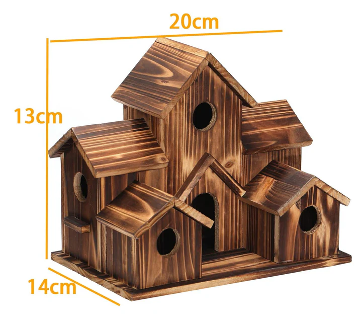 Handcrafted Wooden Birdhouse, Tree Birdhouse with 6 Holes