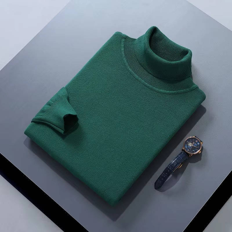 Mens Cashmere Turtleneck Sweater with Slim Fit and Ribbed Cuffs
