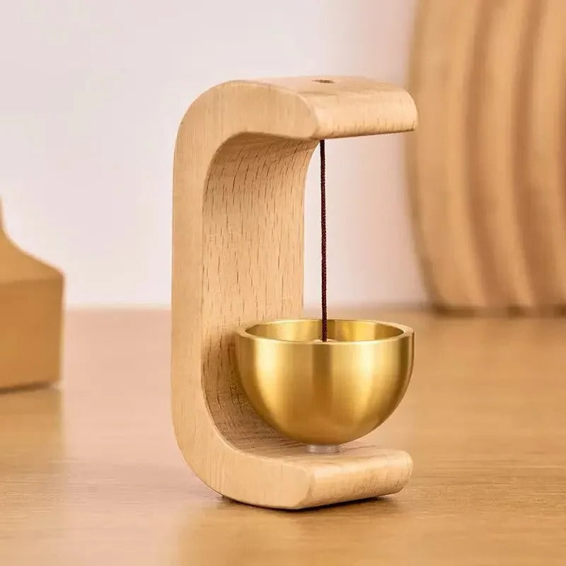 Wireless Door Chime with Brass Bell and Wooden Frame