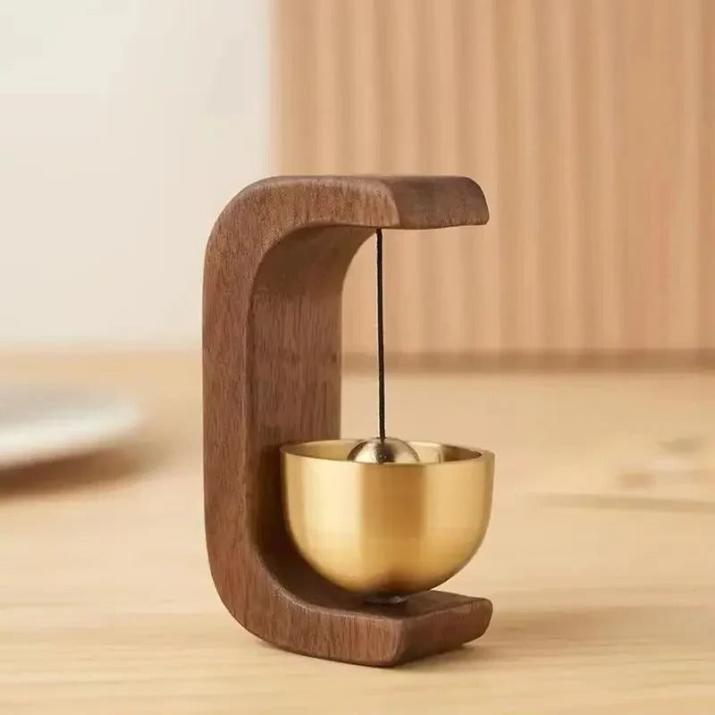 Wireless Door Chime with Brass Bell and Wooden Frame