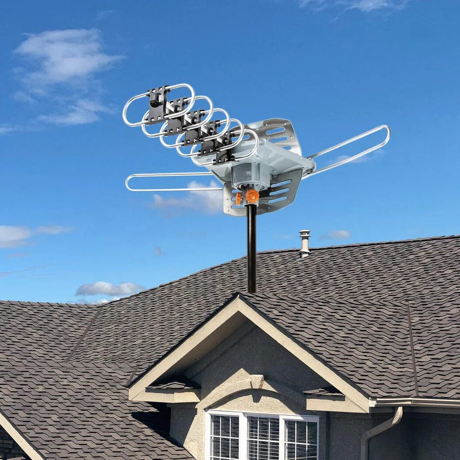 Long Range Digital HD TV Antenna with Full 360 Directional Motor and Mounting Pole