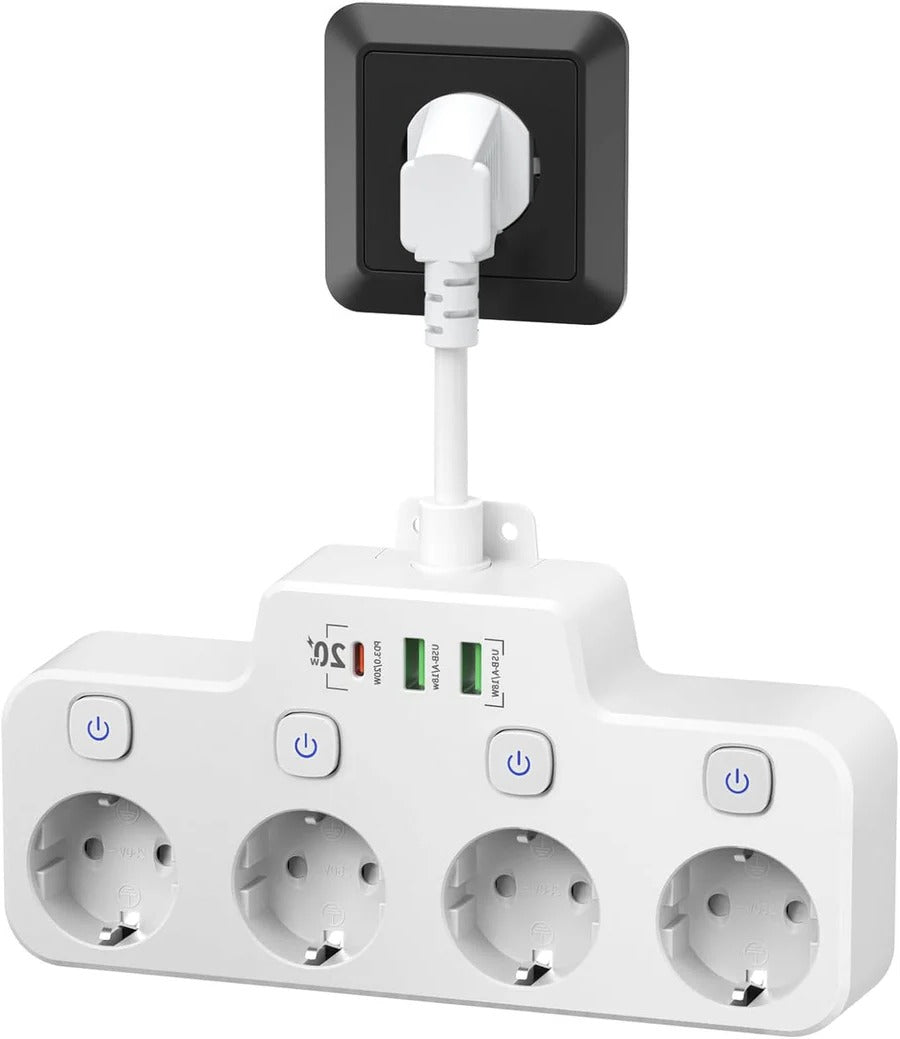 Wall Mounted Power Strip with Independent Switch 2 USB A and 1 USB C