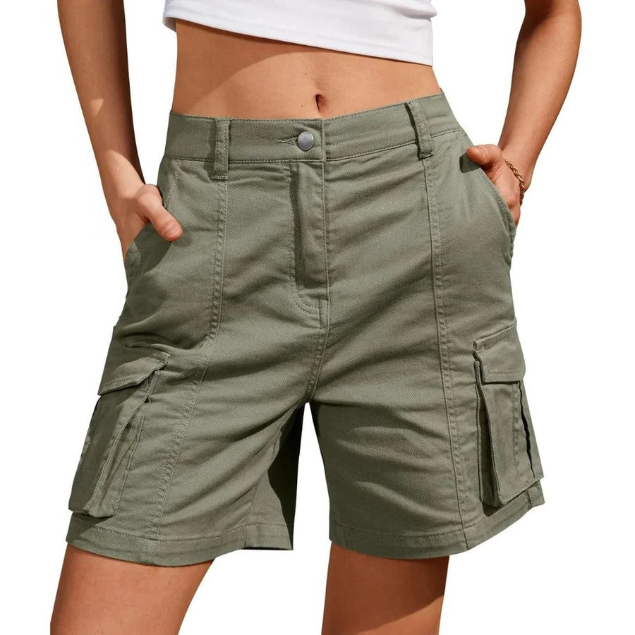 Womens Low Waist Long Work Cargo Shorts