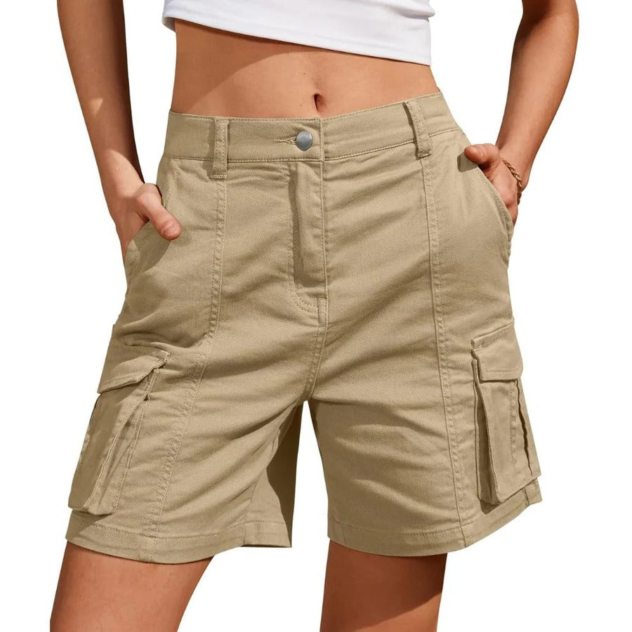 Womens Low Waist Long Work Cargo Shorts