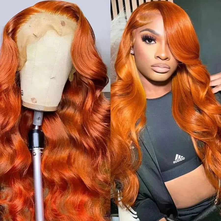 Long Wavy Orange Ginger Red Lace Front Wig