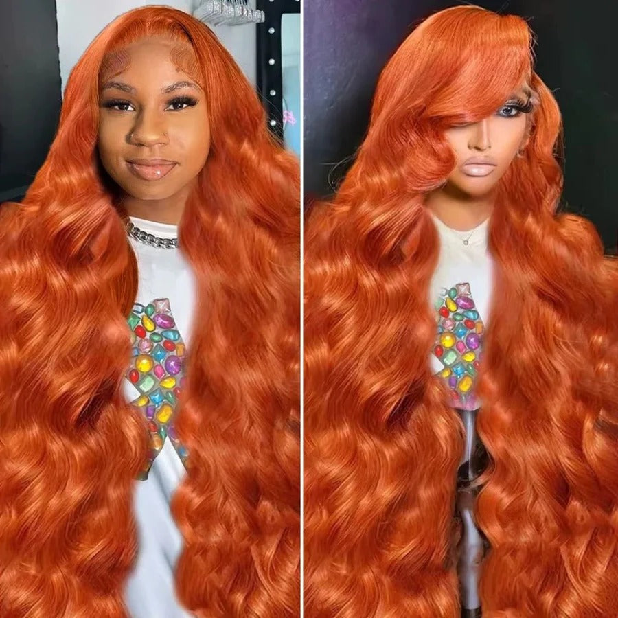 Long Wavy Orange Ginger Red Lace Front Wig