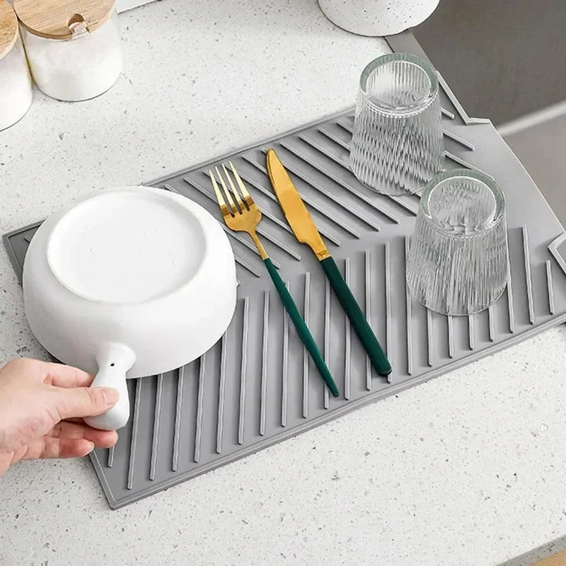 Silicone Dish Drying Mat with Drain Design