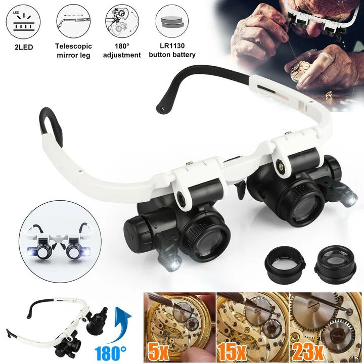 Adjustable Headband Magnifier with 8 Lenses and LED Light