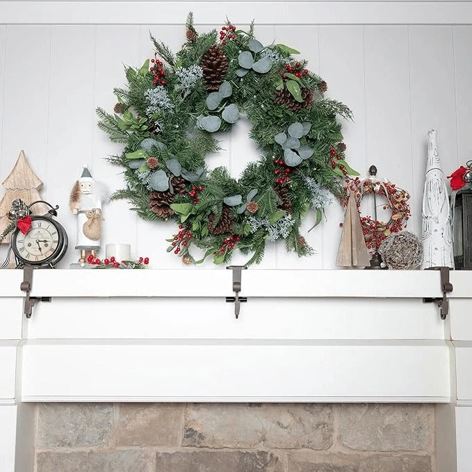 Mantle Stocking Holders, Garland Themed Christmas Hangers Set