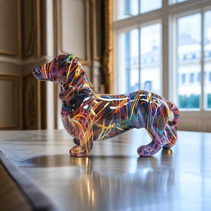 Painted Dachshund Statue for Home Decor