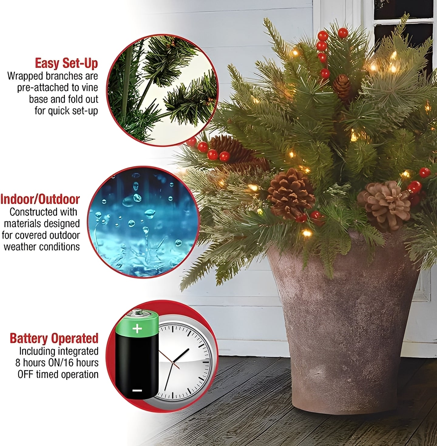 Artificial Christmas Tree Urn Filler Pre-lit Decoration
