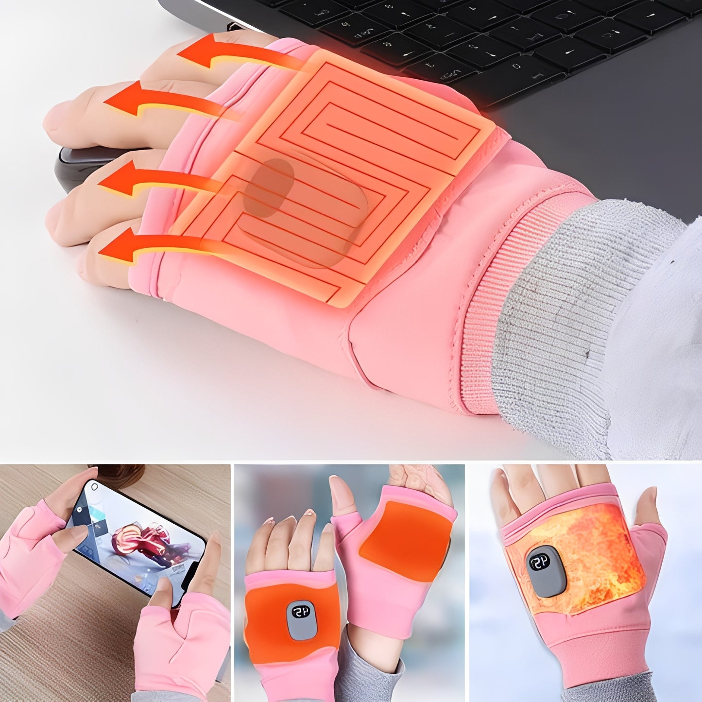 USB Rechargeable Heated Gloves Fingerless Design